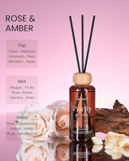 M&SENSE Rose Amber Reed Diffuser: 6.3 fl oz Non-Toxic Aroma Set with Sticks, Light & Subtle Fragrance, Long-Lasting Natural Essential Oil Gifts for Bedroom, Shelf Decor & Small Spaces