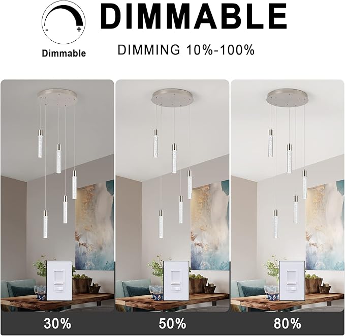 5-Light Pendant Lights for Kitchen Island, Kitchen Pendant Lighting Over Island,Integrated Modern Pendant Light with Crystal 40W,6000k Dimmable…