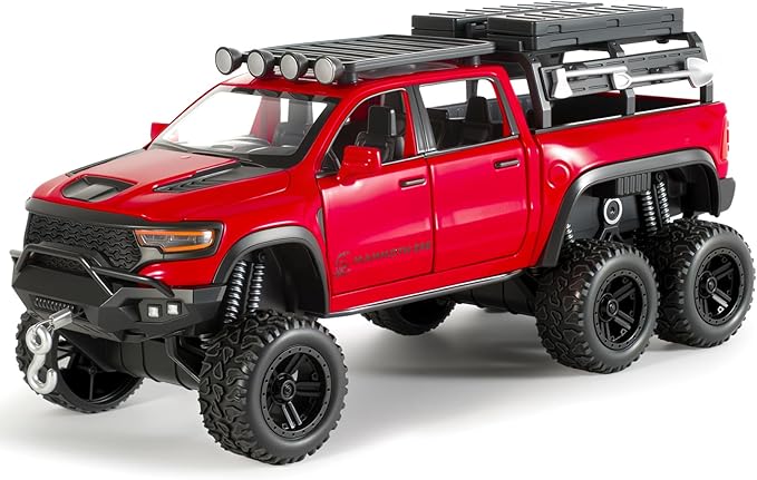 Toy Trucks for Boys 1/32 Diecast Trucks Mammoth Model Truck,Collectible Pickup Truck Model Kit,Pull Back Cars with Lights and Sounds,Toy Trucks for Boys Age 4-7（Red）