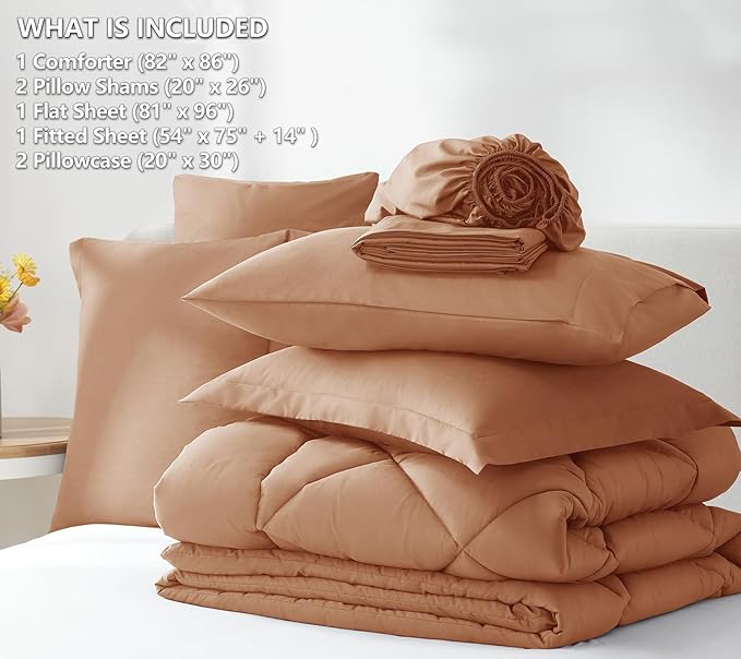 CozyLux Full Size Comforter Sets Pumpkin - 7 Pieces Bed in a Bag Full, Luxury Soft Bed Set for All Seasons, Bedding Set with Down Alternative Comforter, Sheets, Pillowcases & Shams