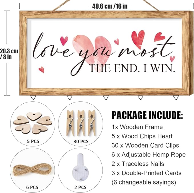 Wooden Family Christmas Card Display - Wall Hanging Sign & Photo Collage Holder for Living Room, Bedroom & Entryway