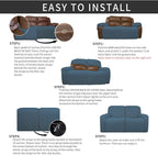 Easy-Going 6 Pieces Recliner Loveseat Stretch Sofa Slipcover Sofa Cover Furniture Protector Couch Soft with Elastic Bottom Kids, Spandex Jacquard Fabric Small Checks Bluestone