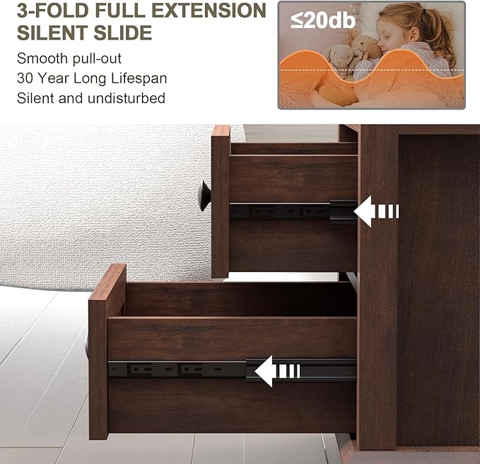 18" Wide End Table with Fast Charging Station Set of 2, 18” Wide Sofa Side Table with Drawers,End Table with Drawers for Living Room,Cherry