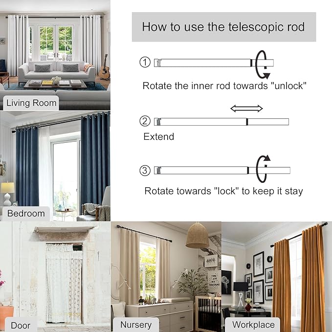 Curtain Rods for Windows 16 to 120 Inches Adjustable Length 1 Inch Diameter Window Curtain Rod with Aluminium End Cap, Silver Gray