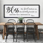 Bless the Food Before Us, the Family Beside Us, and the Love between us Framed Wall Art for Dining Room, 40''×15'' Holy Positive Religious Rustic Bible Verse for Christian God Jesus Christ Prayer