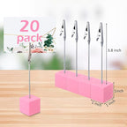 20 Pcs Cube Base Memo Clip Holder with Alligator Clip Wood Table Number Holder Cube Base Place Card Stand Mini Photo Menu Stand for Displaying Number Card(Pink)