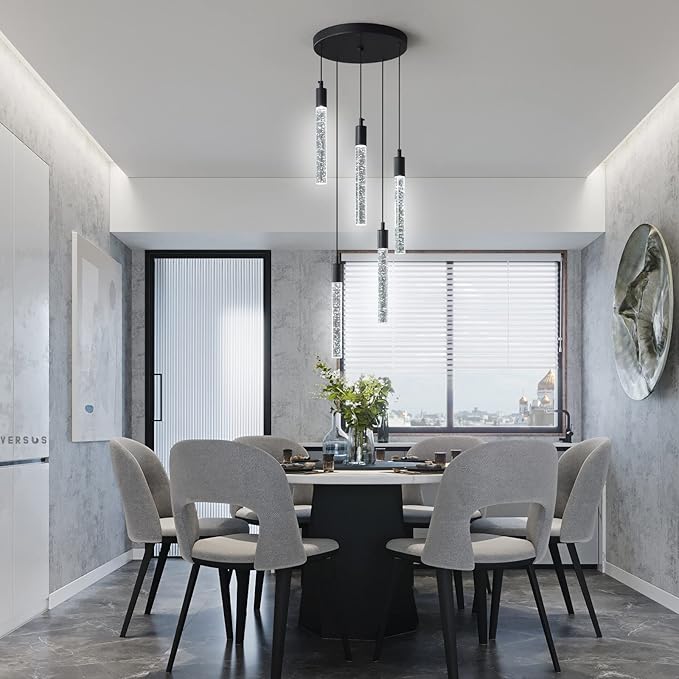 Modern Light Fixture Kitchen Island Pendant Light Dimmable LED Black Pendant Lights Mini Crystal Pendant Lighting for Bedroom Dining Room Living Room（5-Light ）