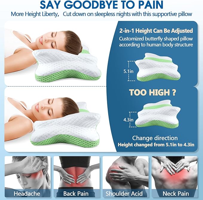 5X Pain Relief Cervical Pillow for Neck and Shoulder Support,Hollow Design Cervical Memory Foam Pillows, Orthopedic Ergonomic Neck Pillow,Contour Bed Pillow for Side,Back,Stomach Sleeper……