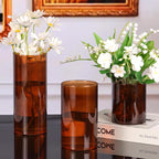 Amber Glass Cylinder Vases for Centerpieces, Set of 6 Small Vases for Flowers, Ribbed Flower Vases Fall Wedding Table Decor for Hurricane Floating Candle Holder, Bud Vases for Home Party Decor, 4"