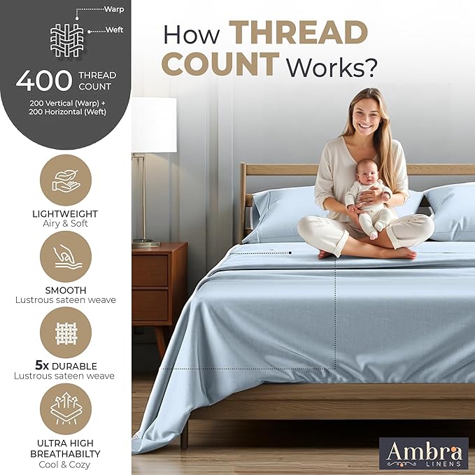 Tencel Sheets 4 Piece for Full Size Bed - 100% Eucalyptus Lyocell Full Sheets Set - Soft, Cooling & Breathable for Hot Sleepers - 16” Deep Pockets Hotel Quality Bedding Set - SkyBlue