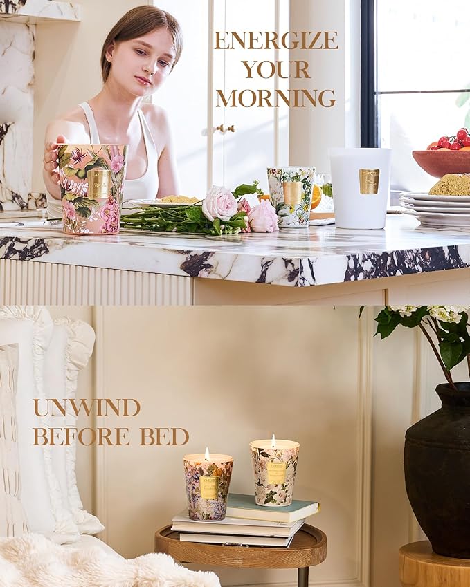 M&SENSE Citrus Water Flower Scented Candles, Soy Natural Wax Candles 14.1oz 60H Burn Time Long Lasting, Natural Aromatherapy Calm Stress Relief, Home Fragrance Housewarming Gifts