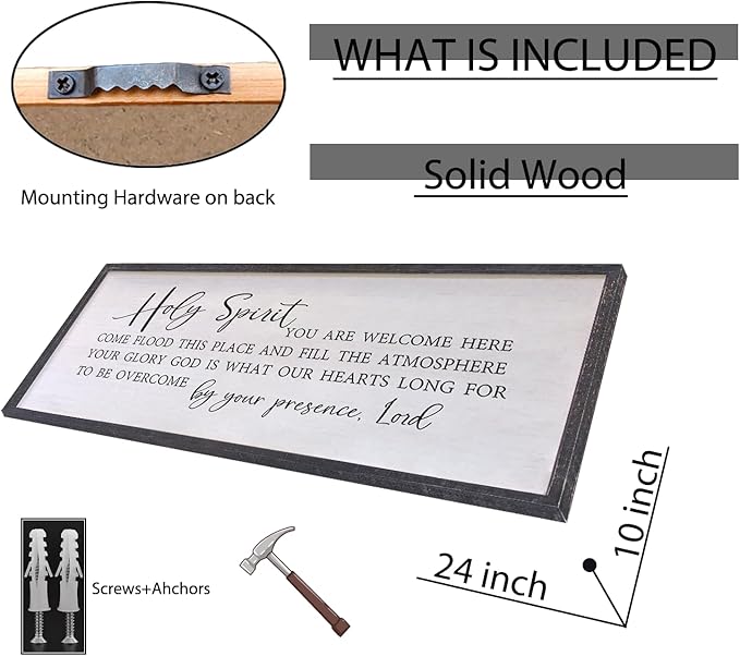 Holy Spirit You are Welcome Here Wall Decor Art 24"X10" Quote Christian Bible Verse Religious Scripture Wall Sign (Black)