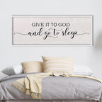 Give It To God And Go To Sleep Above Bed Wall Decor Sign 40"X15" Master Bedroom Over Bed Wall Wood Framed Art (White)