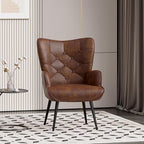 Nalupatio Mid Century Modern Accent Chair, PU Leather Upholstered Tufted Button Chairs, Living Room Reading Wingback Armchair, Side Chair for Living Room Bedroom, Brown