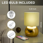 Set of 2 Small Gold Spherical Base Bedside Table Lamp with Textured Linen Shade (Bulb Included)