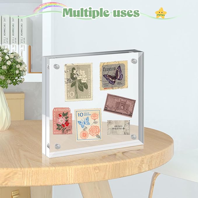 4x4 Acrylic Picture Frames 24 Pack, 20mm Thicker Frameless Clear Picture Frame Freestanding Double-Sided Magnetic Acrylic Frames Desktop Display for Wedding Table Numbers Bedroom Home Office