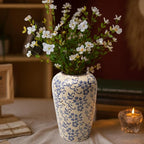 BEAHOT 8.6 Inch Chinoiserie Ceramic Vase – Blue and White Tall Vintage Flower Vase, Large Retro Chinoiserie Cracked Porcelain Decor for Living Room Centerpieces, Bookshelf, Grand Millennial Decor