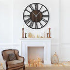 LEIKE Large Wall Clocks,Silent,Non Ticking,Battery Operated Big Retro Round Modern Wood Wall Clock for Living Room, Bedroom,Dinning Room,Farmhouse,Office,Home Decor-20 Inch(Black-Roman Numerals)