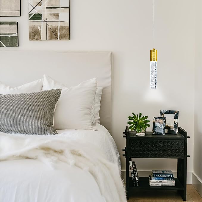 Linear Chandeliers LED Pendant Lights for Kitchen Island Fixtures Bubble Crystal Chandeliers 6000K Daylight LED Bulbs Mini Pendant Lighting for Island Modern Pendant Light Fixtures