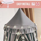 Kertnic Decor Canopy for Kids Bed, Soft Smooth Playing Tent Canopy Girls Room Decoration Princess Castle, Dreamy Mosquito Net Bedding, Children Reading Nook Canopies in Home (Gray)