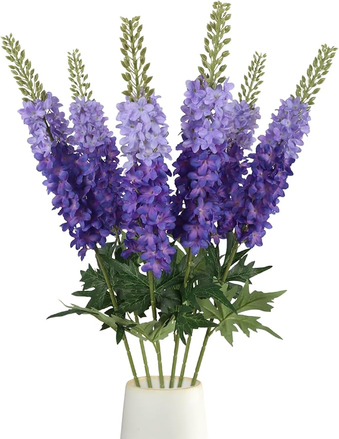 6PCS Delphinium Artificial Silk Flowers 29.5" Purple Fake Flowers Long Stem Faux Hyacinth Flowers for Tall Vase Wedding Home Garden Decor (Bluish Violet)