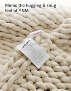 YnM Chunky Throw Blanket, Hand Knitted with Chenille Yarn, Skin Friendly, Ventilated and Breathable, Machine Washable, Home Décor Piece for Couch, Sofa and Bed (Butter Cream, 50x60 Inch)