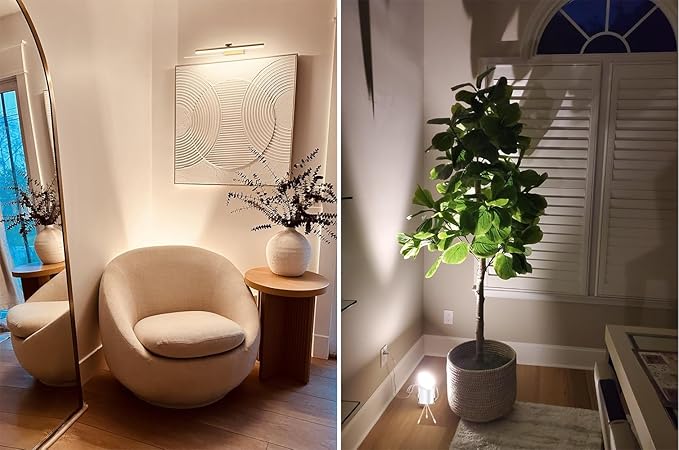 Spot Lights Indoor Floor Lamp, 6W Uplighting Indoor with Remote, Dimmable & Timer & 3 Color Temperatures, 2700K to 6500K Floor Can Lights for Plants Pictures Corner Ambient Lighting, 2 Pack