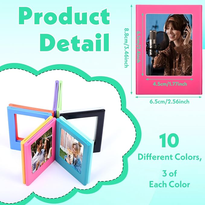 30 Pack Magnetic Photo Picture Frame Cute Mini Table Photo Frame Holder 3 Inches Plastic Colorful Photo Display Compatible with Fujifilm Instax for Fridge Refrigerator Office (Multicolor)