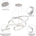 Modern Led Chandeliers, Dimmable Contemporary LED Chandeliers 3 Rings, Hanging Led Modern Pendant Light Fixture for Living Dining Room Kitchen Foyer Entryway Brush Nickel-3000K/4000K/6000k