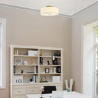 Globe Electric 60998 2-Light Flush Mount Ceiling Light, Matte Brass, White Linen Shade, Kitchen, Lights, Bathroom, Home Essentials, Bedroom, Closet Light, Lighting Fixtures, Dining Room