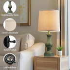 Seealle Farmhouse Table Lamps Set of 2 - Rustic Lamp for Bedroom Living Room, 22" Boho Bedside Lamps for Night Stands End Table Office Desk Lamp Nightstand with Linen Shades(Antique Green)