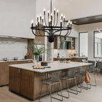 Black Chandelier 24-Light Industrial Iron Candle Chandelier Modern Suspended Farmhouse Chandeliers Pendant Light Fixtures for Dining Room Bedroom Living Room Kitchen Island Foyer E12 Bulb