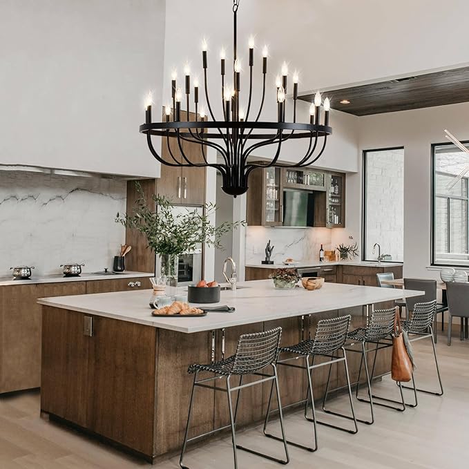 Black Chandelier 24-Light Industrial Iron Candle Chandelier Modern Suspended Farmhouse Chandeliers Pendant Light Fixtures for Dining Room Bedroom Living Room Kitchen Island Foyer E12 Bulb