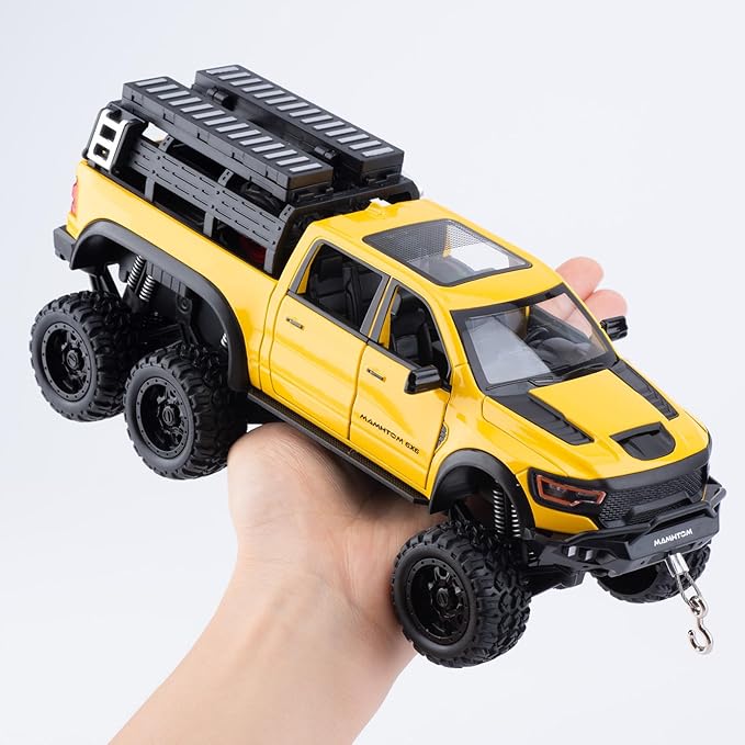 Pickup Truck Toy 1/24 Diecast Trucks Mammoth Model Car Kits,Metal Toy Truck Suitable for Kids and Car Collection,Pull Back Cars with Light and Sound,Trucks for Kids Ages 4-8（Yellow）