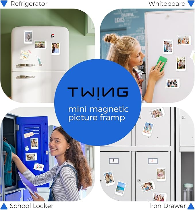 TWING Acrylic Fridge Magnetic Picture Frames 6 Pack, 2.4 x 3.5 In Magnet Photo Frames, Double Sided Photo Refrigerator Magnet Mini Frame for Fujifilm Instax, Polaroid Photos Holder with Cloth