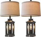 BOBOMOMO 23.75" Farmhouse Black Table Lamps Set of 2– Rustic Bedside Lamps with 3 Way Dimmable Touch Control Night Light & USB A+C Ports, Modern Lamp for Bedroom, Living Room, Entryway