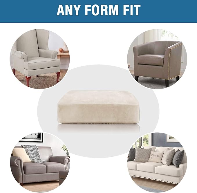 H.VERSAILTEX Velvet Stretch Couch Cushion Cover Plush Cushion Slipcover for Chair Loveseat Sofa Cushion Furniture Protector Seat Cushion Sofa Cover (3 Piece XL Sofa Cushion Covers, Ivory)