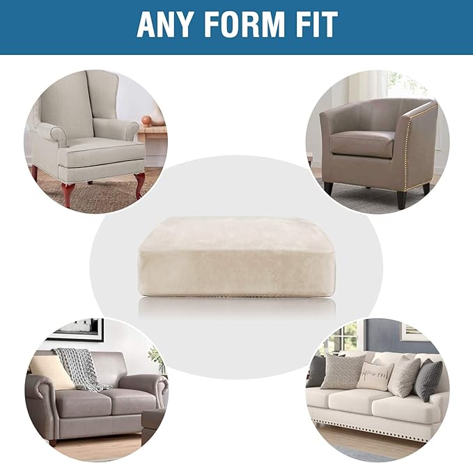 H.VERSAILTEX Velvet Stretch Couch Cushion Cover Plush Cushion Slipcover for Chair Loveseat Sofa Cushion Furniture Protector Seat Cushion Sofa Cover (2 Piece Large Sofa Cushion Covers, Ivory)