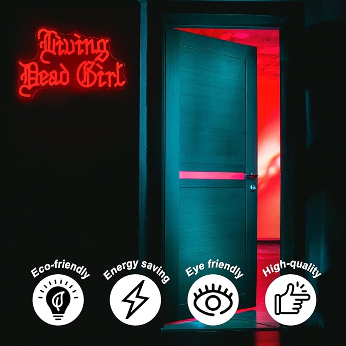 Living Dead Girl Neon Sign Gothic Scary Neon Light Red Letter LED Sign Dimmable Phrase Neon Light Up Signs for Haunted Mansion Halloween Party Horror Room Decor Words Lights Old English Font