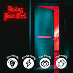 Living Dead Girl Neon Sign Gothic Scary Neon Light Red Letter LED Sign Dimmable Phrase Neon Light Up Signs for Haunted Mansion Halloween Party Horror Room Decor Words Lights Old English Font