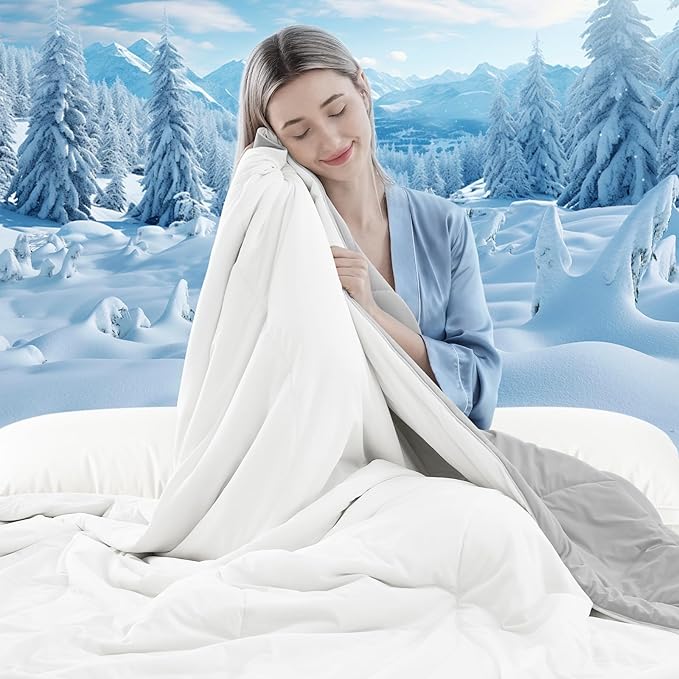 Cooling Comforter King Size, Double-Sided Cooling Blanket for Hot Sleepers & Night Sweats, Arc-Chill Q-Max > 0.4 Breathable Ice Blanket, Lightweight Cold Comforter (108''x90'', White)