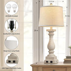 28" Tall Farmhouse Table Lamps with USB C+A Ports and AC Outlet, 3 Way Touch Control Rustic Bedside Lamps for Bedroom, Beige Vintage Nightstand Lamps for Living Room Office