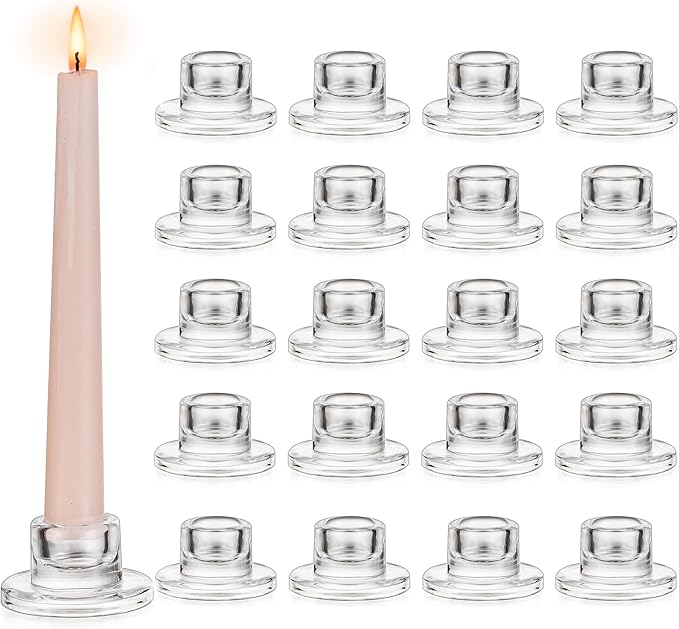 Glasseam Glass Tapered Candlestick Holders: 20Pcs Small Taper Candle Holders Bulk Short Candle Stick Candle Holder Clear Modern Candle Holder for Table Centerpiece Wedding Christmas Dining Party Decor