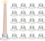 Glasseam Glass Tapered Candlestick Holders: 20Pcs Small Taper Candle Holders Bulk Short Candle Stick Candle Holder Clear Modern Candle Holder for Table Centerpiece Wedding Christmas Dining Party Decor