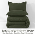 Litanika Dark Olive Green California King Comforter Set - 3 Pieces Cal King Lightweight Summer Soft Solid Bed Comforter, Oversized Fluffy Down Alternative Bedding Set (104x96In, 2 Pillowcases)
