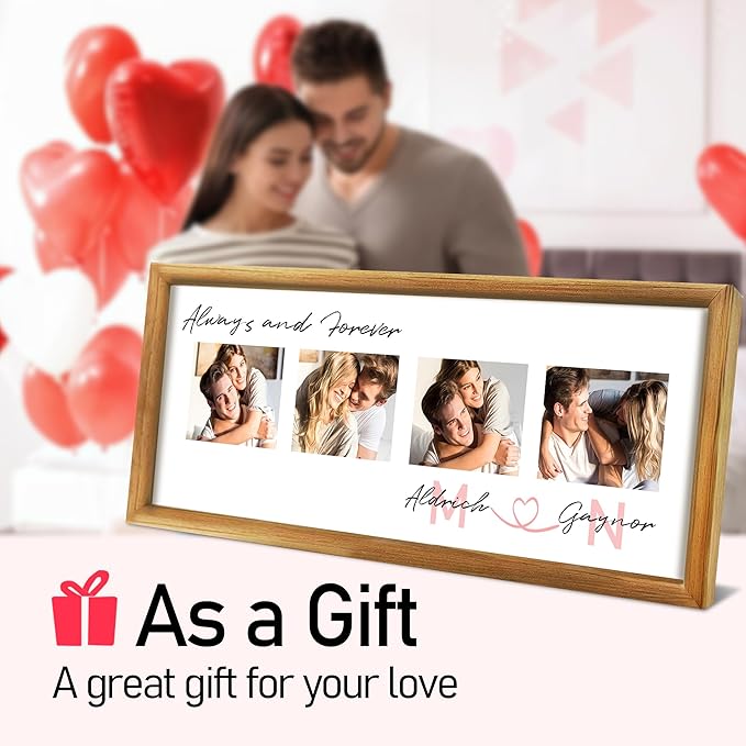 Gifts for Him/Her - Personalized Photo Frame with Love Design, Wall Mount or Tabletop Display, Romantic Gifts for Boyfriend Girlfriend Anniversary Birthday Valentine's