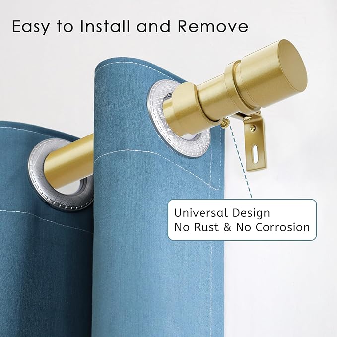 Curtain Rods for Windows 16 to 28 Inches Adjustable Length 1 Inch Diameter Window Curtain Rod with Aluminium Finials, Flash Gold
