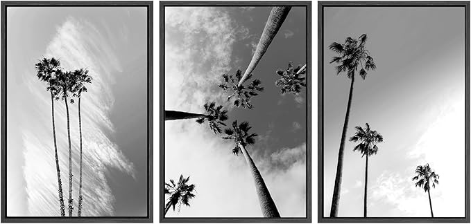 SIGNWIN 3 Piece Framed Canvas Wall Art Black and White Palm Tree Canvas Prints Home Artwork Decoration for Living Room,Bedroom - 24"x36"x3 Panels