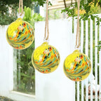 VCUTEKA Hanging Garden Gazing Ball, Hand-Blown Glass Witch Ball for Outdoor Garden Décor, 6" Yellow Swirl