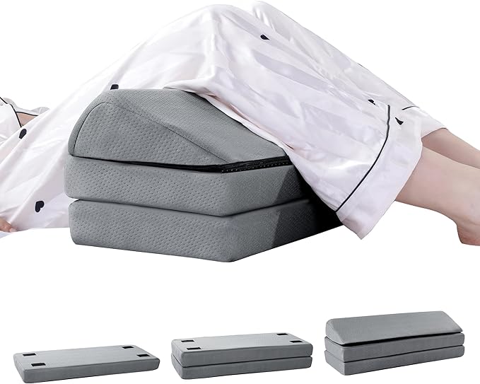 HOMBYS 3-in-1 Adjustable Height Wedge Pillow, 7" Height Leg Knee Pillow for Side Sleepers & Aligns Spine, Supportive Bolster Pillow for Pregnancy Relieves Pressure Hip Leg Elevation, 22", Light Grey